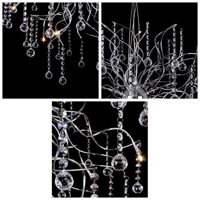 Glistening Crystal Globes Falling Chrome Finished Metal Branches Whimsical Crystal Pendant Light