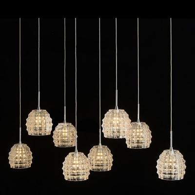 Glistening Multi Light Pendant Features Square Steel Base Pairs with 8 Clear Crystal Glass Shades