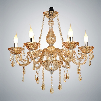 Gorgeous Pure Crystal Six Lights Candle-shaped Light Living Room Crystal Chandelier Light