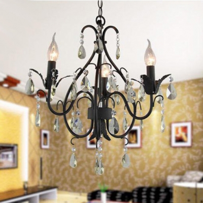 Gracefully Black Finished Wrought Iron Arms Faceted Crystal  Rustic Style Mini Chandelier