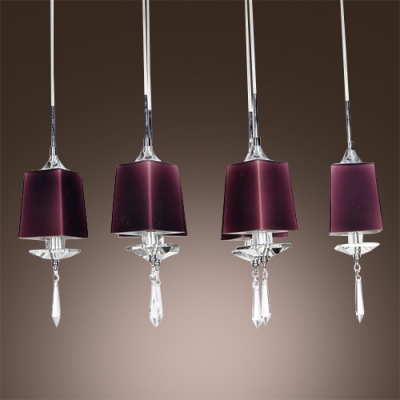 Kitchen Area Pendant Adorned with Dark Purple Shades and Pair with Beautiful Faceted Crystal Drops