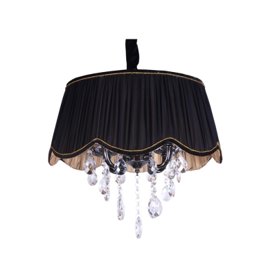 Majestic Contouring Trim Sheer Pleated Black Shade Hand Cut Crystal Accented Chandelier