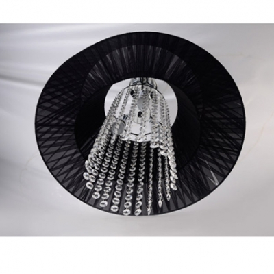 Outstanding Large Pendant Light Adorned with Beautiful Strands of  Crystal Beads and Elegant Black Fabric Shade