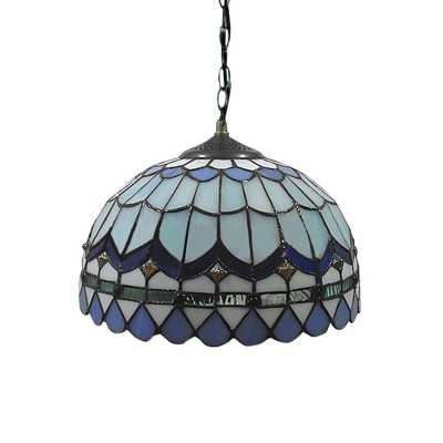 Sea Blue Dome Shape Shade Mini Pendant Light Stained Glass Tiffany Style