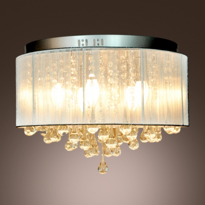 Soft and White Sheer Shade and Stainless Steel Canopy 5-Light Brilliant Flush Mount Lights