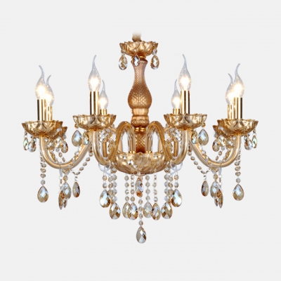 Sophisticated Chandelier Features Hand-formed Crystal Arms and Finely Cut Crystal Pendants and Bobeche