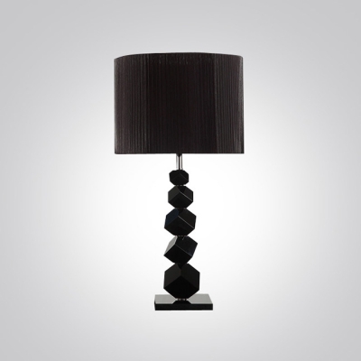 Sparkling Angular Black Crystal Cubes Create Contemporary Table Lamp Topped with Black Fabric Drum Shade