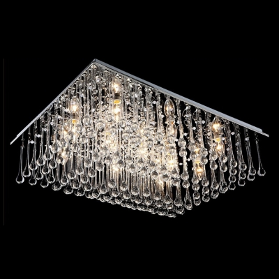Square Crystal Rainfall Chrome Finished Contemporary Style 15.7