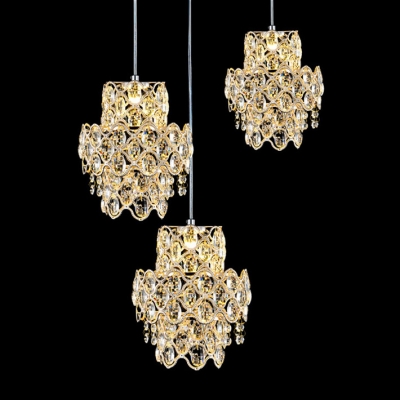 Three Lights Warm and Elegant Crystal Accented Bold Design Multi-Light Pendant