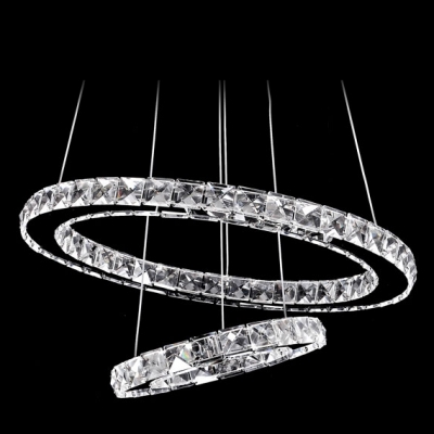 Two Crystal Rings Brilliant Design Large Pendant Light Shine with Clear Crystals