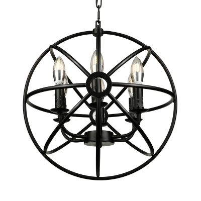 6 Light Led Orb Chandelier In Wrought, Black Wrought Iron Orb Chandelier
