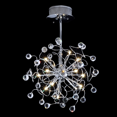 Add Buzz to Chic Pendant Light with Little Crystal Balls Spread Out on Curvy Chrome Finish Frame