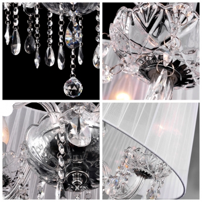 Beautiful and Romantic Cream Colored Shade Clear Crystal Accented Chandelier