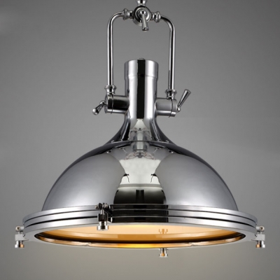 Polished Chrome Dome Pendant Light With Frosted Glass Diffuser For