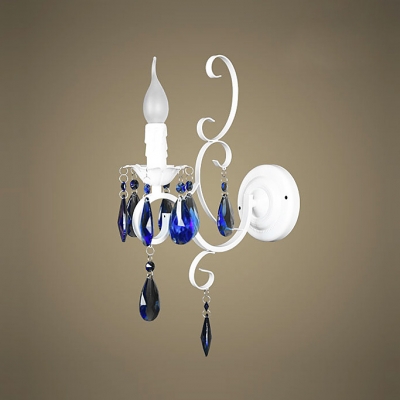 Chic Decorative Wall Sconce Features Beautiful Scrolls and Distinguished Blue Crystal