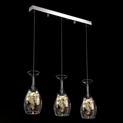 Chrome Finish Mounting Hardware Embellishes Multi Light Pendant with Three Clear Glass Globes and Strings of Glistening Clear Crystal Beads