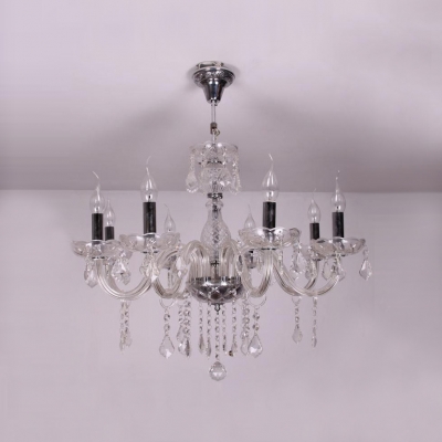 Chrome Finished 8-Light Shinning Clear Crystal Bobeches and Drops Chandelier