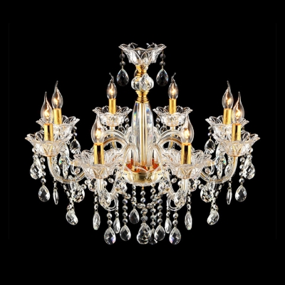 Clear Crystal Bobeche and Hand Cut Crystals Shinning Gold Chandelier