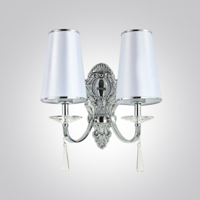 Decorative Crystal Bobeche and Graceful Scrolls Add Glamour to Two Light Wall Sconce