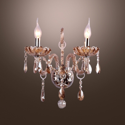Dramatic Luxurious Two Light Crystal Wall Sconce Pairs with Elegant Curving Arms