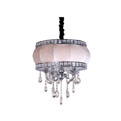 Drum Shade Chrome Finished Arms Hanging Crystal Drops Chandelier Pendant