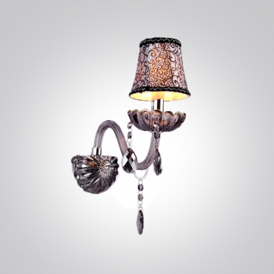 Elegant Single Light Crystal Wall Sconce with Delicate Back Plate and Graceful Curving Arm
