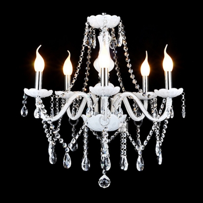 Fancy Five Lights Crystal Strands and Drops White 21.6"Wide Dinning Room Chandelier