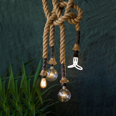 Four Light Hemp Rope LED Hanging Pendant