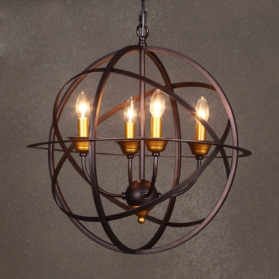 Industrial LED Orb Chandelier in Candelabra Style, Four light