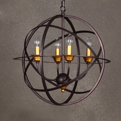 Industrial LED Orb Chandelier in Candelabra Style, Four light