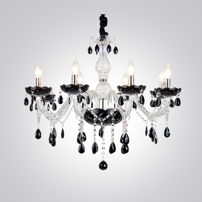 Glamorous Chandelier in White Finish Frame Features Crystal Droplets and Eight Candelabra-style Bulbs