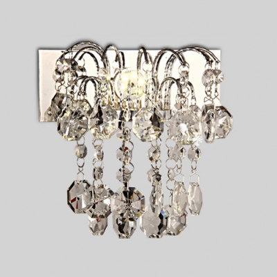 Glamorous Wall Sconce Adorned with Beautiful Strands of Crystal Beads and Graceful Scrolling Arms
