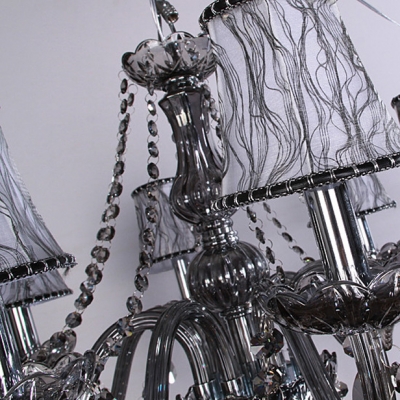 Glittering Smoky Crystal Strands and Droplets Waterfall String Fabric Shaded Chandelier