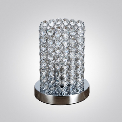 Graceful Crystal Cylinder Table Lamp Features Chrome Finish Base