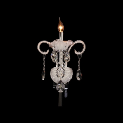 Graceful Curving Arms and Elegant White Finish Add Charm to Delightful Single Light Crystal  Wall Sconce