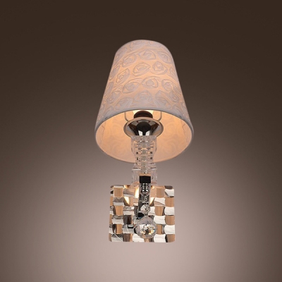 Graceful Single-light Flower-patterned Stunning Wall Sconce with Pure White Fabric Shade