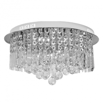 Gracefully Stainless Steel Round Canopy Flush Mount Hanging Clear Crystal Prisms and Balls