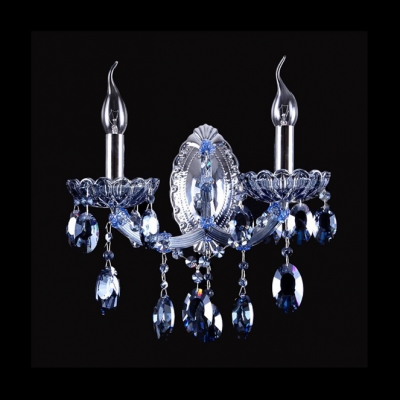 Hand-formed Crystal Arms Redefine Graceful Wall Sconce Adorned with Unique Blue Crystal Beads