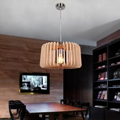 Modern 11.8”Wide Round Wood Large Pendant Light in Designer Style
