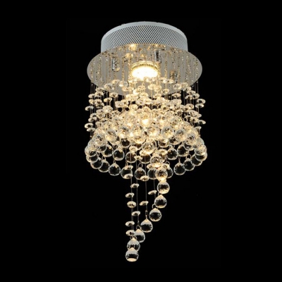 Plentiful Clear Crystal Balls Hang Together Elegant Flush Mount with Stainless Steel Canopy