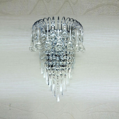 Polished Contemporary Firework-Shaped Three-light Wall Washer Adorned with Two Tiers of Crystal Falls