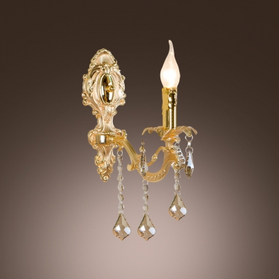 Regal Luxury European Style Gold Wall Sconce with Champagne Crystal Drops