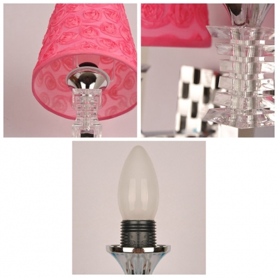 Romantic One-light Flower-patterned Wall Sconce with Lovely Chic Pink Fabric Shade