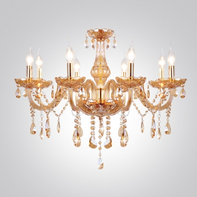 Scrolling Frame of  Chandelier Bedecked with Glittering Crystal and Luxurious Gold Finish