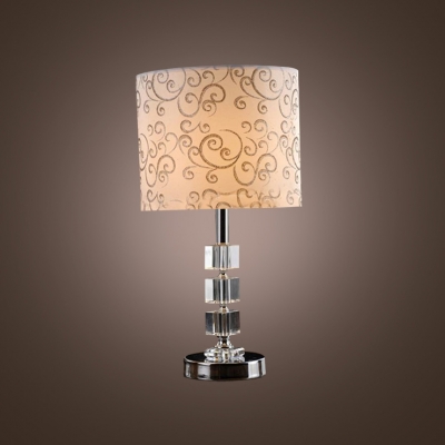 Silver Vines White Fabric Shade and Stacked Rectangular Crystal Blocks Create Strikingly Elegant Contemporary Table Lamp to Enhance any Decor