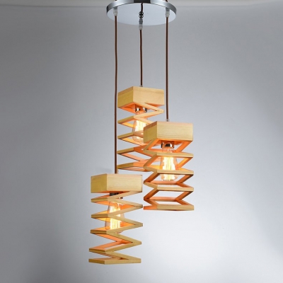 Spiral Wood Designer Multi-Light Pendant Light With Round Canopy Three Light