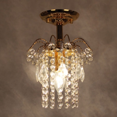 Splendid Semi Flush Mount Light Completed with Luxury Gold Finish and Strings of Crystal Beads