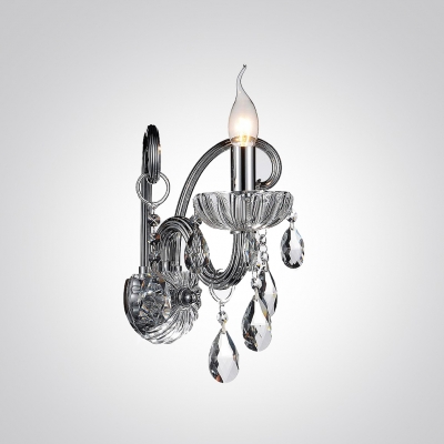 Striking Wall Sconce with Ivory Fabric Shade Features  Beautiful Clear Crystal Drops