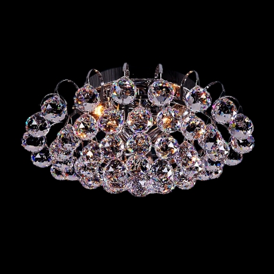 Stunning Chrome Finish and Crystal Cascade Completed Delightful Three Light Flush Mount Ceiling Light with Graceful Scrolls