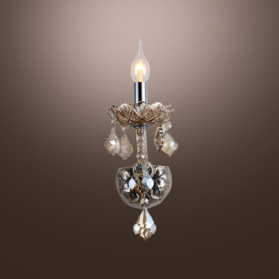 Stunning Gleaming Single Light Wall Sconce with Crystal Curvaceous Arm and Droplets